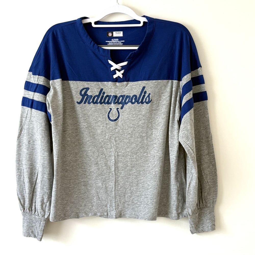 Indianapolis Colts Shirt Women XL Lace Up Puff Sleeve‎ NFL Team Apparel